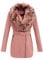 Giolshon Veste Longue en Cuir Imitation Daim pour Femmes, Vêtements D'hiver Manteau à la Mode avec col en Fourrure Amovible 7922 Rose XL