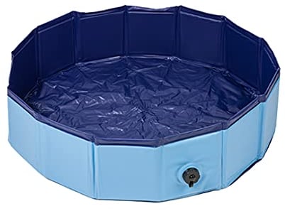 PawPride Foldable Dog Swimming Pool, Paddling Pool and Bath Tub - Durable Flexible Collapsible PVC Fabric, Sturdy Walls, Easy Drainage, suitable for Dogs Cats and children (M) 80x80x120cm