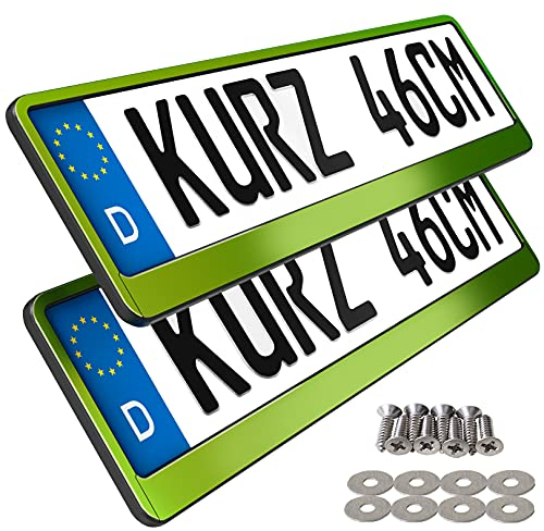 2 Kennzeichenhalter kurz 46 x 11cm Auto Nummernschildhalter Kurze Kennzeichenhalterung 460mm x 110mm kurzer Kennzeichenhalter (Grün Chrom)