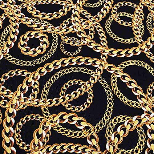 Kt KILOtela - Leinenstoff Meterware Bedruckt - Breite 280 cm - Länge wählbar 50 in 50 cm, Ketten - Gold, Schwarz