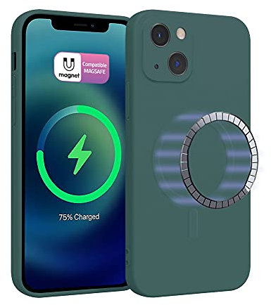 ICOVERI Coque Silicone Magnétique pour iPhone 13, Compatible avec MagSafe, Housse Protection Complète, Aimants Intégrés, Antichoc, Étui de Protection en Silicone (Vert, iPhone 13)