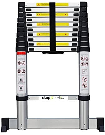 Step It 3.2m Telescopic Ladder with stabiliser bar Extendable Ladder Multi-Purpose Folding Ladder with Stabiliser | Telescopic Ladders Extendable Ladders | 150kg EN131