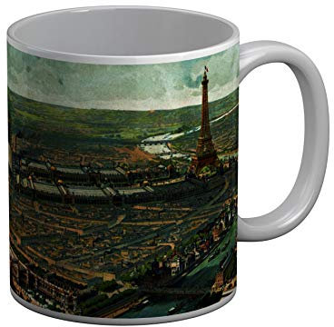 Keramische Becher 325ml Paris Alte Gravur Zeichnung 1900 Turm Eifel Vintage
