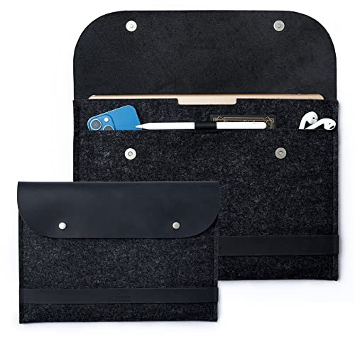 iPad Sleeve iPad Pro 12.9 Inch Sleeve Carrying Case, Leather and Wool, Two Compartments. Generation 3, 4, 5, 2022, 2021, 2023 M1 M2, Loop for Pencil