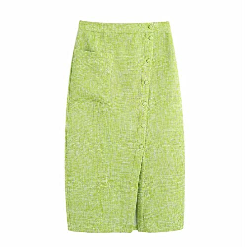QBQZXAOSOWH Hübscher Rock Damen Damenmode Mit Bezogenen Knöpfen Schlitz Tweed Midirock Vintage Hohe Taille Aufgesetzte Tasche Weibliche Röcke M Aspicture