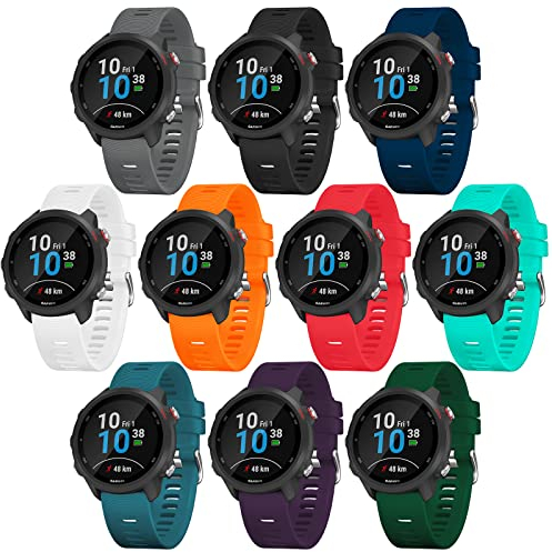SEANTUA Lot de 10 bracelets en silicone souple pour Forerunner 245/645, 20 mm pour Garmin 245/645 Music/Venu/Vivoactive 3, Silicone