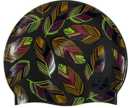 Arena Print 2 Unisex-Silikon-Badekappe für Erwachsene, Damen und Herren, intensives Training, komfortabel, rutschfest, Langhaar-Schimmkappe, fallende Blätter
