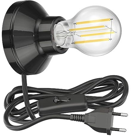 ledscom.de Porzellan Lampen-Fassung Elektra, Stecker, Schalter, schwarz + LED Lampe 1005lm, Smart Home, warmweiß - kaltweiß