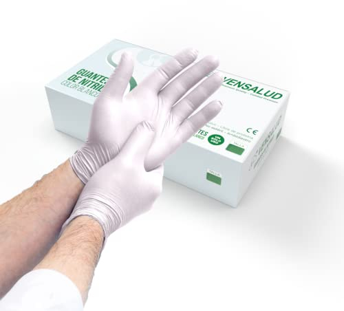 VENSALUD | Guanti Monouso in NITRILE | Senza polvere | Resistente | Per laboratori, sanitari, cucina, studi di tatuaggi, veterinaria, pulizia | Senza lattice | Confezione da 100 pz. | Bianco | XS