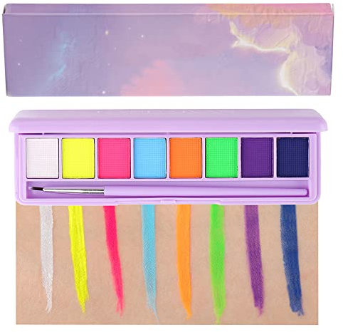 8 Colores Pintura Corporal Set,Pintura Corporal y Facial,Pintura Fluorescente de neón,UV fluorescente, no tóxico,para cara y cuerpo,Adecuado para Halloween,Pintura de neón que Brilla en la Oscuridad