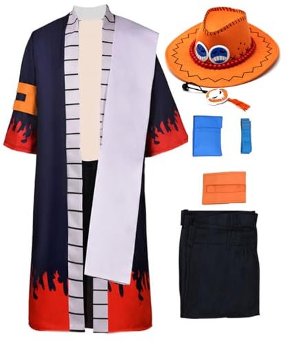 TWSTIV Anime Cosplay Portgas D. Ace Kostüm Anzug Outfit Mantel Umhang Shorts mit Hut (Kleidung + Hut, S)