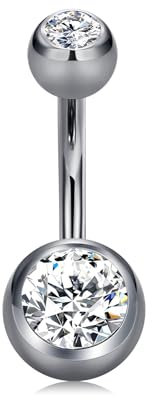 incaton Piercing de Ombligo 14G Titanio G23 - Barra Banana con Cristal CZ (8mm) | Joyería Corporal Hipoaergénica para Cicatrización | Anillo de Ombligo