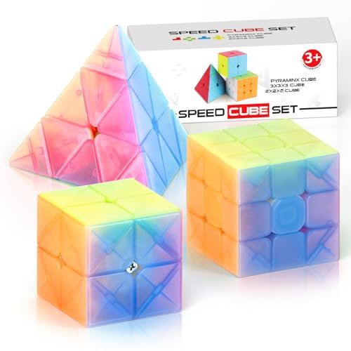 Vdealen Zauberwürfel Set Speed Cube von 2x2 3x3 Pyramide Zauberwürfel Original, Magic Cube für Anfänger und Fortgeschrittene, Geschenk für Kinder Teenager Erwachsene(Jelly)