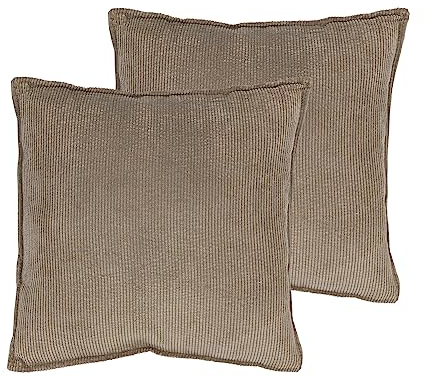 Cord Dekokissen 2er Set je 45 cm - Kokosnuss braun - Zierkissen mit Füllung und Bezug - Kordsamt Kissen Sofakissen Couchkissen Kuschelkissen Komplettset