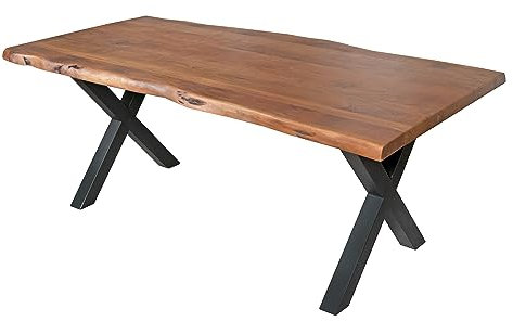 SAM Esstisch 260 x 100 cm Cali, Baumkantentisch nussbaumfarben, Akazienholz massiv, X-Gestell aus Metall Schwarz, aufgedoppelte Kanten 25+25 mm