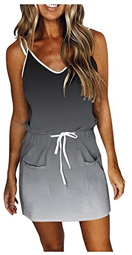 Generisch Damenkleid Frauen reizvollen V-Ausschnitt Druck Minikleid Backless-Gürtel Pouch Beach Schickes Kleid