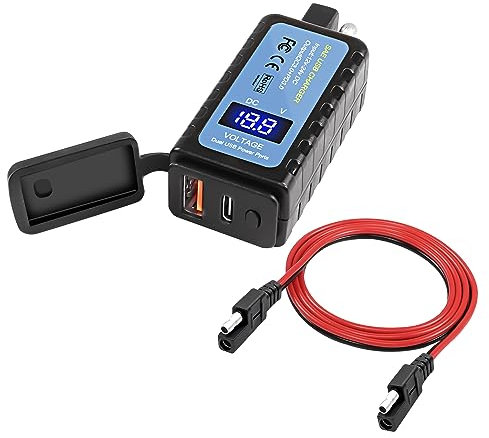 XMSJSIY - Motorcycle USB Charger Adapter SAE to Type C PD and USB Quick Charge 3.0 with Voltmeter, On/Off Switch and Waterproof for Phone, Tablet, GPS etc -1.2