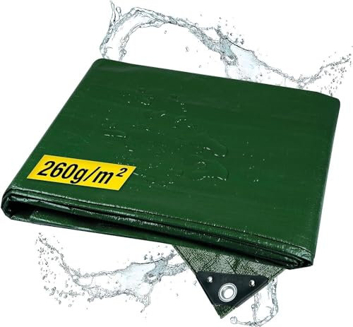 horizont Abdeckplane wasserdicht 260g/m² 4x8m mit reißfesten Ösen, Sandkasten und Pool Abdeckung, Gewebeplane für Auto, Motorrad, Fahrrad - Winddichte Abdeckfolie für den Außenbereich, grün
