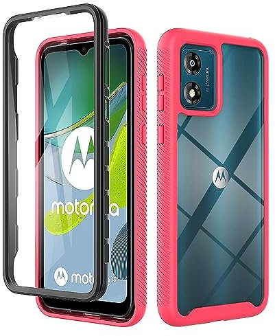 ESTH® Coque Transparente pour Motorola Moto E13 Antichoc Housse Full Body Protection, Étui Antipoussière Incassable [avec Protecteur D'écran], Rose