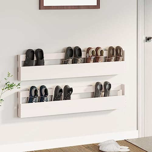 ZEYUAN Wand-Schuhregale 2 STK. Weiß 110x9x23 cm Massivholz Kiefer, Shoe Rack, Schuhständer, Schuhschrank, Schuh Regal, Schuhaufbewahrung, Schuhhalter, Flurmöbel