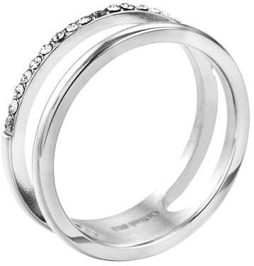 meditoys · Ring aus Edelstahl für Damen · Ausgefallener Doppelring aus Edelstahl mit umlaufenden Kristallsteinen