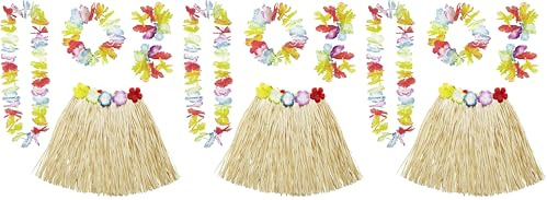 W WIDMANN MILANO Party Fashion - Set costume Hawaii, gonna in rafia, collana di fiori, fascia e braccialetti di fiori, festa estiva, festa in spiaggia, carnevale