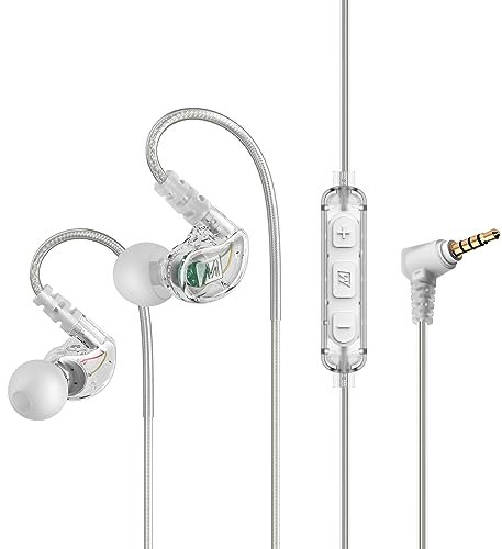 MEE audio M6 Sport Wired Earbuds, in Ear Headphones, 3-Button Remote, Sweatproof Earphones for Running/Gym/Workouts with Memory Wire Earhooks, Headset Microphone, 3.5mm Jack Plug (Clear)