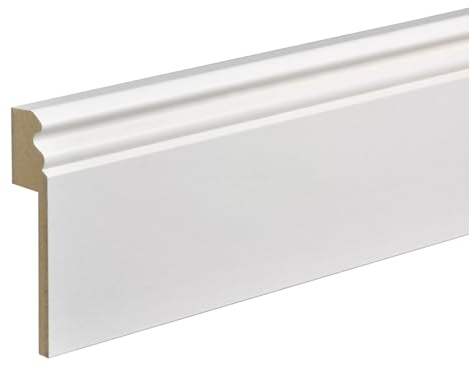 Kosche | Moulure de carrelage | Profil hamburger | MDF laminé | 16 x 100 x 2500 mm | Blanc | Plinthe | Plinthe | Qualité supérieure | Robuste | 25 mètres
