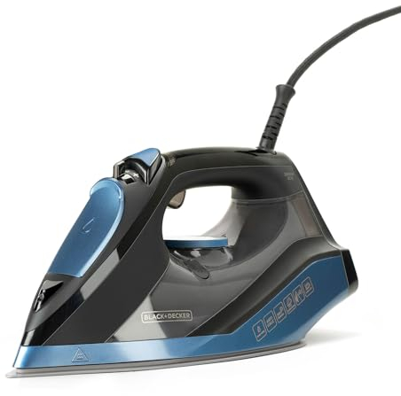 Black+Decker BXIR2801E - Ferro da stiro a vapore, 2800 W, ceramica, 180 g/min di vapore, vapore continuo a 45 g/min, funzione autopulente, doppio filtro anticalcare, spegnimento automatico, blu, oro