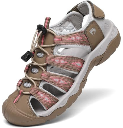 Dannto Sandales de Randonnée pour Femme Sandales de Marche Bout Fermé Sandales de Sport Extérieur de Plage de Trekking(khaki,38)