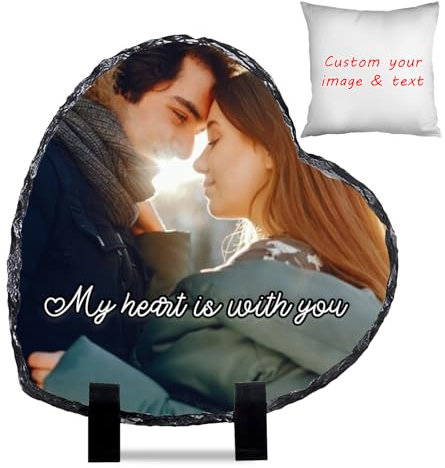 Kufutee Bilderrahmen aus Naturstein, personalisierbar, Tischplatten-Bilderrahmen für Valentinstag (Herz, 15 cm)