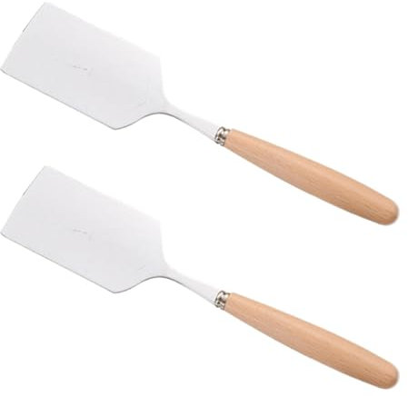 POVVFRTY 2 Pala de Acero Inoxidable con Mango de Madera Pala for bistec Agarre de Mano Pala for Pasteles Pala for Huevos fritos Placa de Hierro Pala for Quemar Herramientas de Cocina for el hogar/1