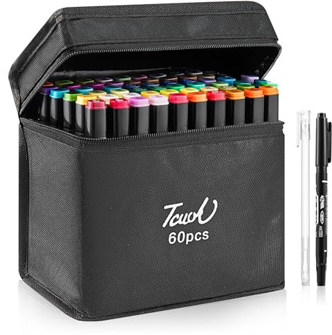 Shoze 60-Color Twin-Tip Permanent Markers - Alcohol-Based Art Set for Drawing, Sketching, Manga, and Doodling (Black)