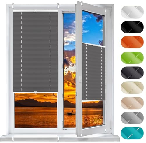Plissee Plisseerollo Klemmfix Ohne Bohren 32 x 200 cm, Sonnenschutz Easyfix Lichtdurchlässig, Raffrollo Ohne Bohren Plissees, Plissee Sonnenschutz Fenster, für Fenster & Tür, Grau