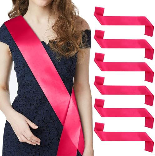 Kotkiddy Lot de 6 écharpes vierges en satin - Impression DIY - Unies - Pour mariage, fête - Fuchsia, rouge, L