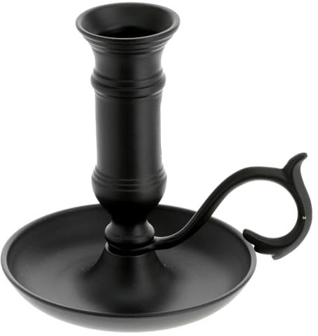 Holyart Portacandela Ferro Nero piattino e Manico per Candele 2-2,5 cm