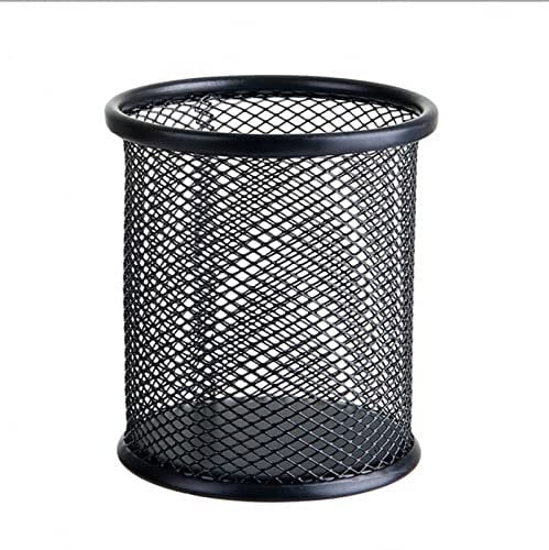 Metal Mesh Round Pen Pot Case Pencil Holder Office Desk Stationery Container Organiser Pencil Case Black