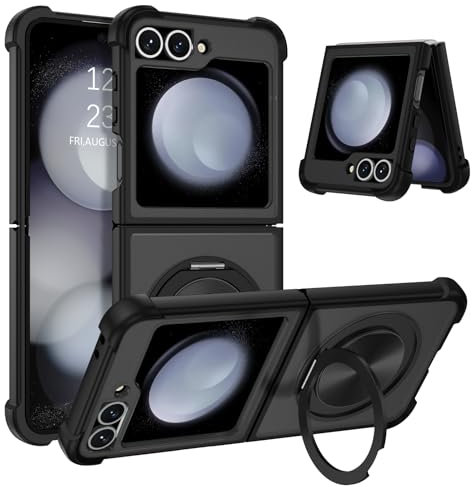 YINLAI for Samsung Galaxy Z Flip 5 Magnetic Case [Compatible with Magsafe] with 360° Rotatable Ring Holder Stand Matte Translucent Slim Shockproof Cover for Samsung Galaxy Z Flip5 5G, Black