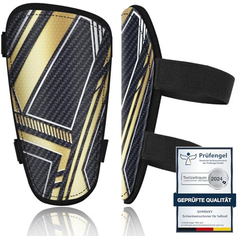 Schienbeinschoner Kinder Fussball - Prüfengel Zertifizierte Schienbeinschutz Fussball kinders mit Knöchelschutz, Schienbeinschützer mit Knöchelschutz (Schwarzes Gold, XS)