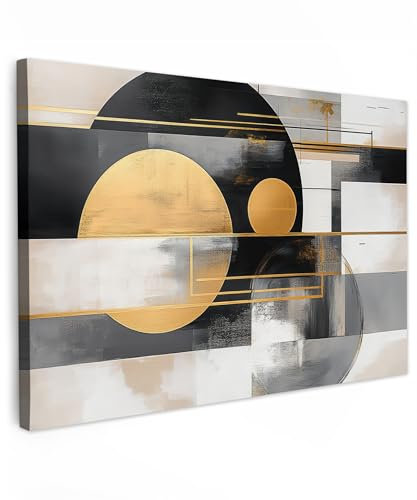 MuchoWow© Leinwand Bilder Groß 120x80 cm XXL Wanddeko Wohnzimmer Aesthetic Room Decor Deko Zimmer Wandbilder Modern Bild auf Leinwand Abstrakt - Gold - Silber - Formen - Ästhetisch - Modern