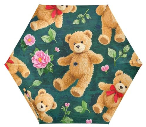 Amooorous Paraguas compacto con diseño de oso de peluche de dibujos animados, 99 cm, resistente al viento, apertura y cierre automático, paraguas de golf para lluvia fuerte, viento, sombrillas para