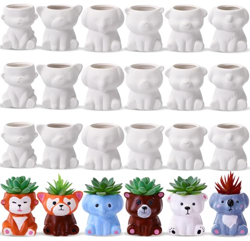 Leitee Lot de 18 pots en céramique à peindre soi-même - Cadeau de fin d'année pour étudiant de la part d'un enseignant - Petits pots prêts à peindre - Mini pots de fleurs pour plantes succulentes