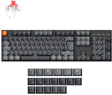 Keychron K10 Version 2, QMK drahtlose mechanische Gaming-Tastatur,Full-Size DE-ISO Layout weiße LED-Backlight USB-C/Bluetooth-Profi-Bürotastatur für Mac/Windows