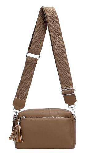 Damen Tasche Cross Over Body Bag Brusttasche Umhängetasche Schultertasche Brieftasche Smartphone Geldtasche Abend Handy Clutch Dunkeltaupe