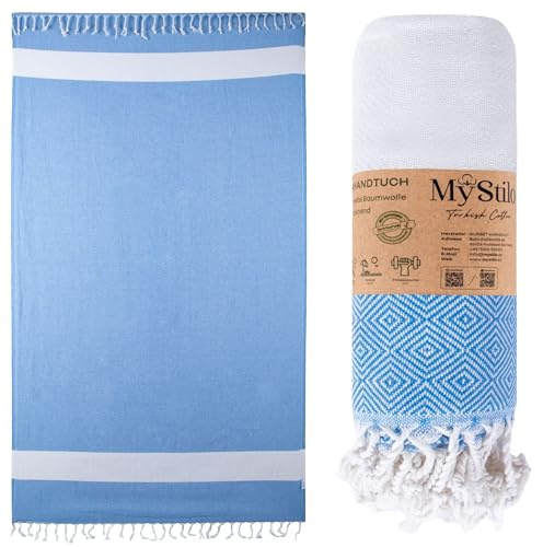MyStilo Strandtuch Saunahandtuch XXL - Dickes, Weiches Badetuch 100x200cm, Schnelltrocknend - Premium Hamamtuch mit Diamantmuster für Männer, Frauen (Hellblau)