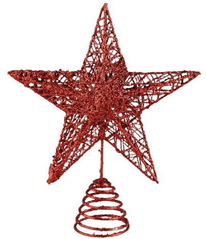Wellrun Christmas Tree Topper Star,Red 3D Hollow Glitter Star Ornament,25 cm Reusable Xmas Tree Decoration for Holiday Party Home Decor