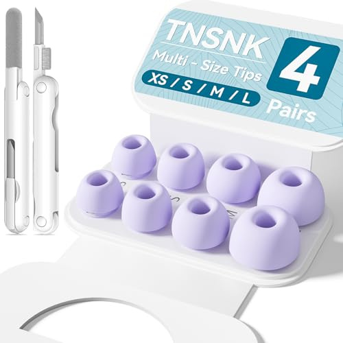 TNSNK Ersatz Ohrstöpsel für AirPods Pro 2nd/1st, Lila (XS/S/M/L) | 4 Paar, Anti-Slip, Weiches Silikon, Hautfreundlich, mit Cleaning Kit & Organisator