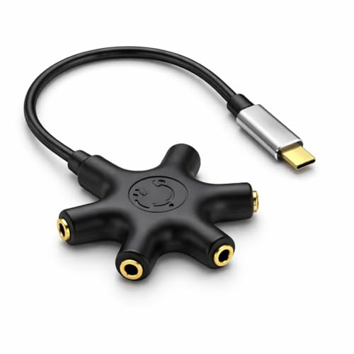 Mizi USB-C Headphone Splitter 5-Way - Type-C to 3.5mm Audio Adapter with 1 Male to 5 Female Ports, Multi-Headphone Aux Splitter for Phone, Tablet, Laptop, PC - Black