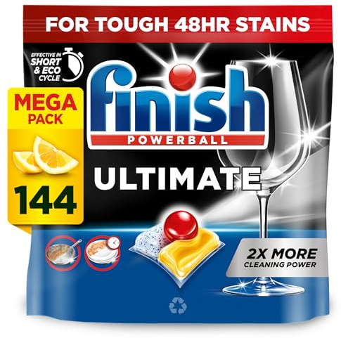 Finish Dishwasher Tablet, Ultimate, 144 Tabs (48 x 3pk), Lemon Sparkle, Clean & Shine Detergent Tabs, Tough on Grease Stains, Effective for Short Eco Cycle