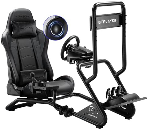 GTPLAYER Simulator Cockpit,Rennsimulator lenkradständer mit 3D-Stereo-Lautsprechern, Monitorhalterung, verstellbarer Lenkradhalterung, Schalthebelhalterung und Fußpedalen